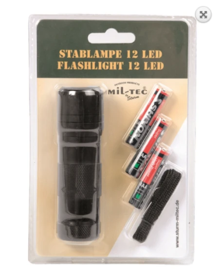 MIL-TEC - Lygte, 12 LED (3AAA) , sort