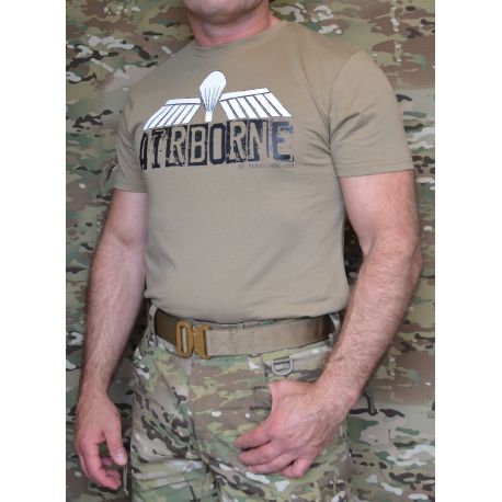 ParaWings T-shirt in MTS-Khaki, Large Airborne/white Dutch wing on chest