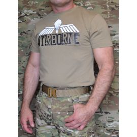 ParaWings T-shirt i MTS-Khaki, Stort Airborne/hvid vinge bryst