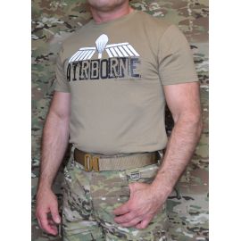 ParaWings T-shirt i MTS-Khaki, Stort Airborne/hvid hollandsk vinge på bryst