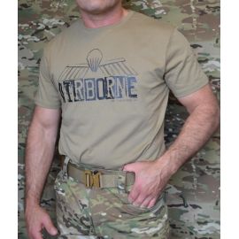 ParaWings T-shirt i MTS-Khaki, stort Airborne/sort hollandsk vinge på bryst