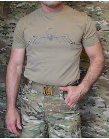 ParaWings T-shirt in MTS-Khaki, Black large Dutch wing on chest/black Airborne on back
