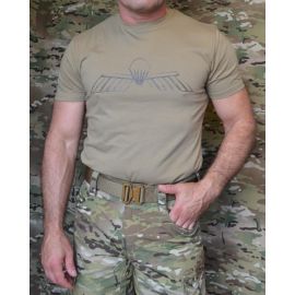 ParaWings T-shirt in MTS-Khaki, Black large Dutch wing on chest/black Airborne on back