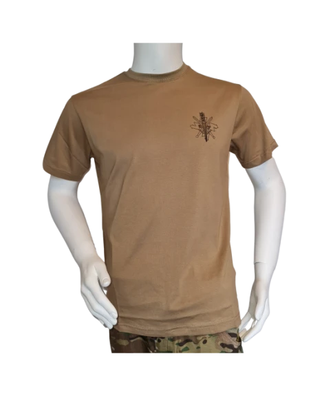 LANCER T-shirt i MTS-Khaki, m. Føringsstøtteregimentets Regimentsmærke trykt på brystet.