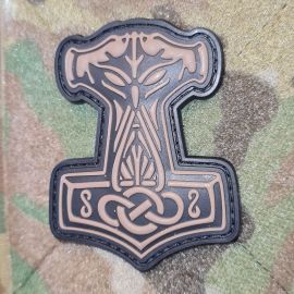 Thors Hammer med drage, PVC-Patch, Tan/sort