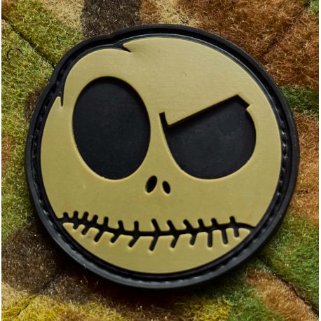 Nightmare Smiley, Olive, Round PVC Patch with Velcro