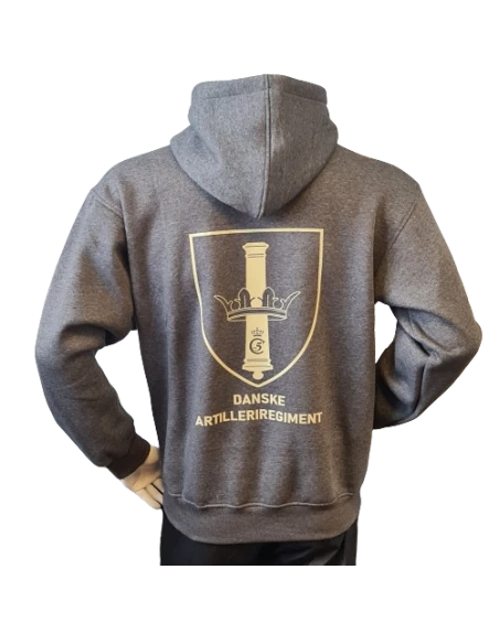 Lancer - Hoodie u/zip, Mørkegrå med DANSKE ARTILLERIREGIMENT tryk på ryg