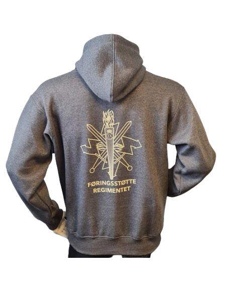 Lancer - Hoodie u/zip, Mørkegrå med FØRRINGSSTØTTEREGIMENTET tryk på ryg