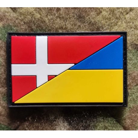 Danmark/Ukraine flag, PVC mærke med Velcro