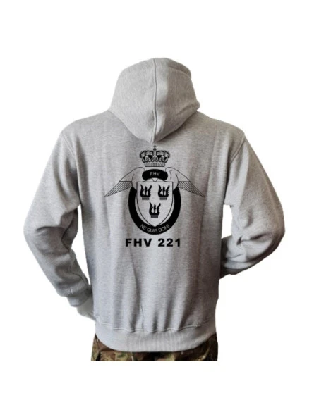 Lancer Hoodie, Grå med FHV 221 tryk på ryg