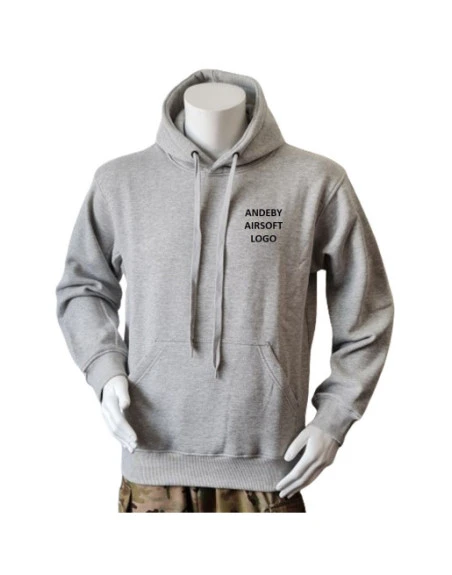 Lancer Hoodie med Andeby Airsoft, tryk på ryg, Grå