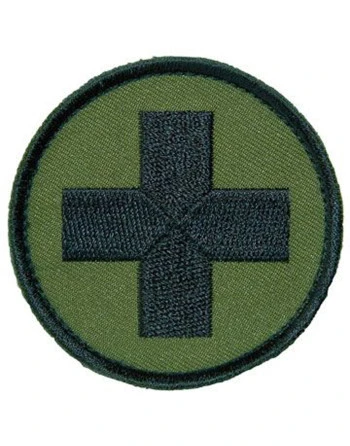 Røde kors mærke, rundt - Oliven/sort på velcro