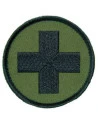 Røde kors mærke, rundt - Oliven/sort på velcro