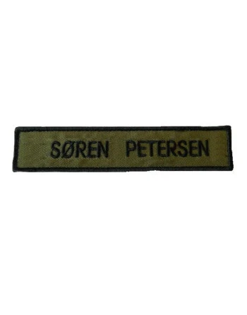 4 stk. Navnemærke, Velcro, sort tekst på oliven