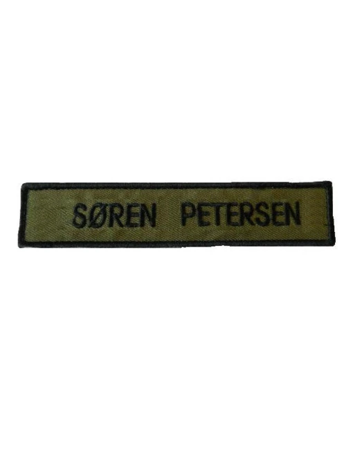 4 stk. Navnemærke, Velcro, sort tekst på oliven