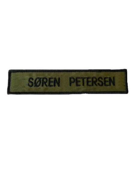 4 stk. Navnemærke, Velcro, sort tekst på oliven