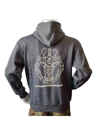 Lancer - Hoodie u/zip, Mørkegrå med GARDEHUSARREGIMENTET tryk på ryg