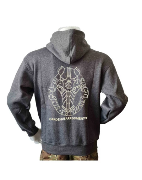 Lancer - Hoodie u/zip, Mørkegrå med GARDEHUSARREGIMENTET tryk på ryg