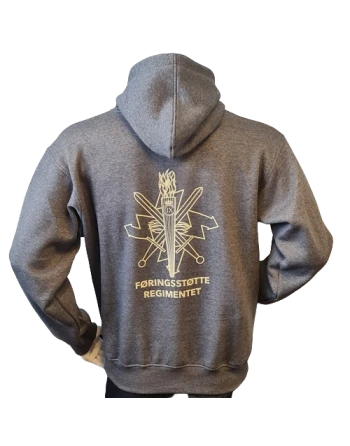 Lancer - Hoodie u/zip, Mørkegrå med FØRRINGSSTØTTEREGIMENTET tryk på ryg