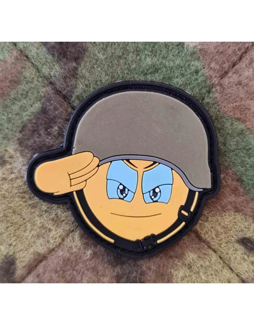 Salut Soldier Smiley, PVC mærke på Velcro Salut Soldier Smiley, PVC mærke på Velcro