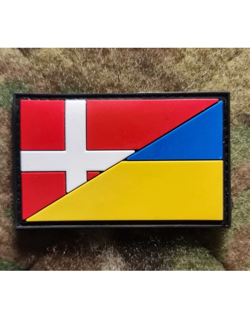 Danmark/Ukraine flag, PVC mærke med Velcro Danmark/Ukraine flag, PVC mærke med Velcro