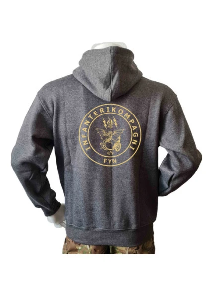 Lancer Hoodie, Mørkegrå med Infanterikompagni Fyn tryk på ryg