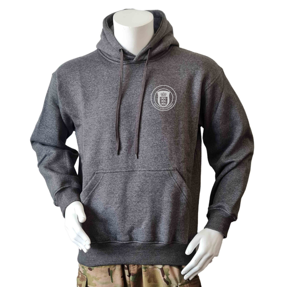 Lancer Hoodie, Mørkegrå med POHVK Storstrømmen, tryk på ryg