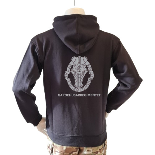 Hoodie u/zip, Sort, GARDEHUSARREGIMENTET trykt på ryggen
